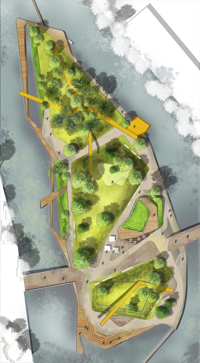建筑素材設計網--水彩手繪國際風格-園林景觀彩色總平面PSD素材